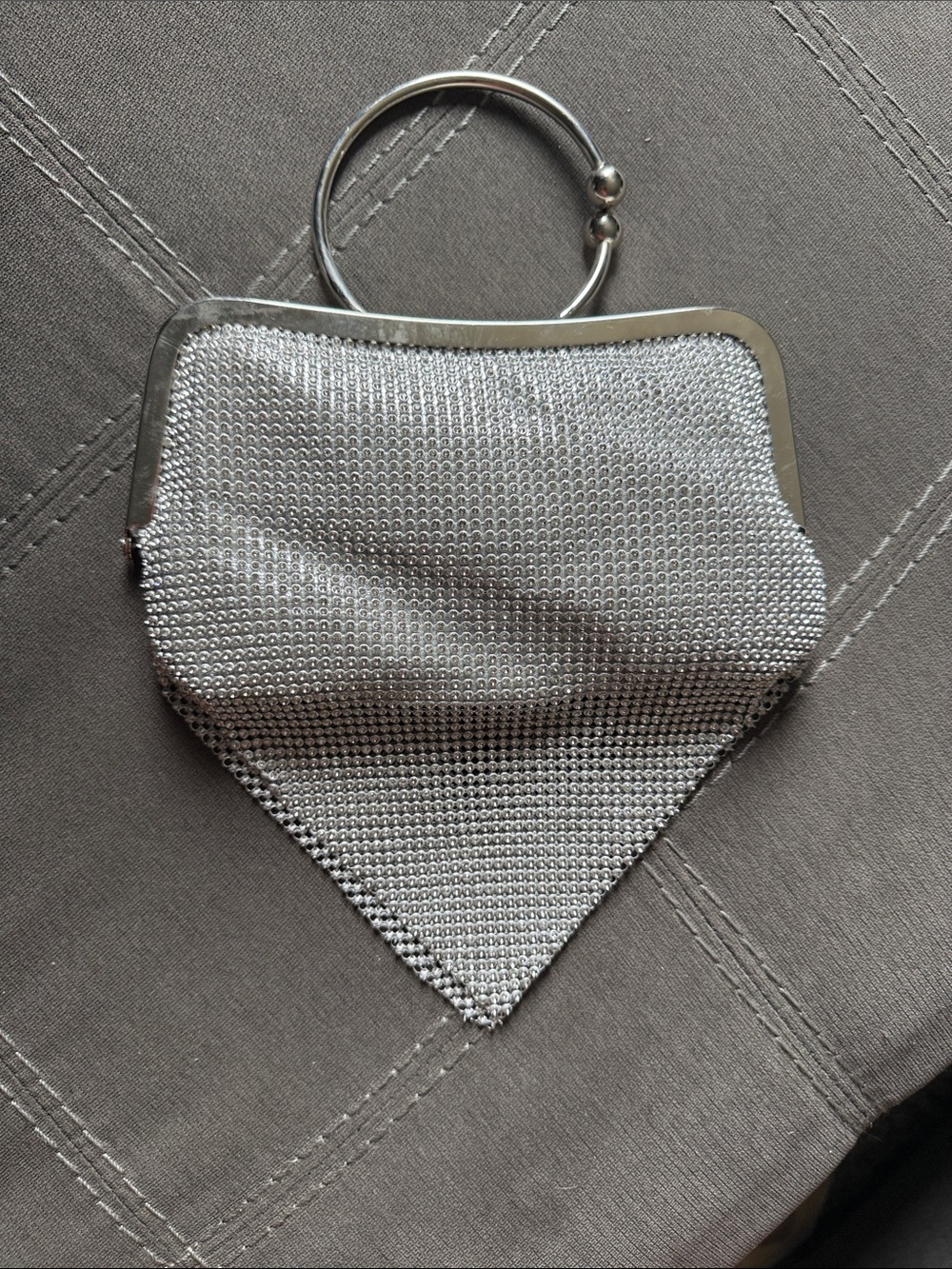Silver Evening Ring-Handle Mesh Bag